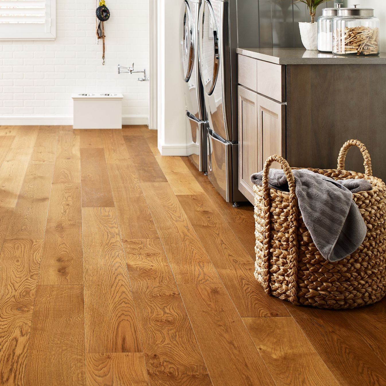 laundry room with hardwood flooring - Floors of Wilmington